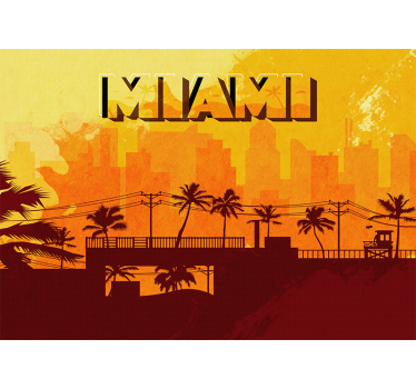 Fotomural ciudad atardecer en el horizonte de miami - TenVinilo