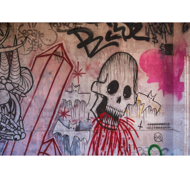 Fotomural arte urbano calavera y murciélagos - TenVinilo
