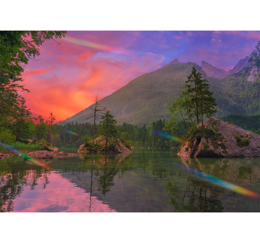 Papel pintado paisaje montañas reflexión serena - TenVinilo