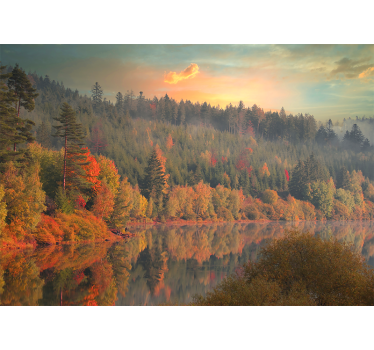 Papel pintado paisaje reflejo sereno de otoño - TenVinilo