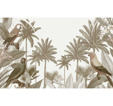 Papel pintado salón selva fauna tropical antigua - TenVinilo