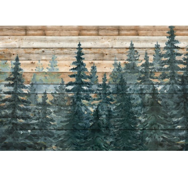 Mural pared salón sereno bosque de pinos - TenVinilo