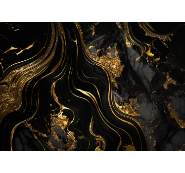 Fotomural para salón mármol negro y imitación dorado - TenVinilo