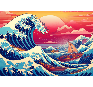 Fotomural arte clásico colores saturados onda japonesa - TenVinilo