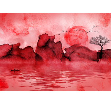Fotomural rojo paisaje de tinta china - TenVinilo
