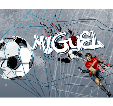 Mural habitación juvenil futbol con nombre - TenVinilo