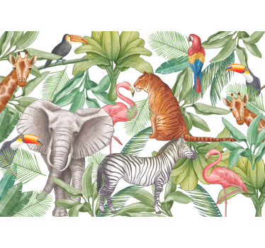 Fotomural selva diseño de animales acuarela - TenVinilo