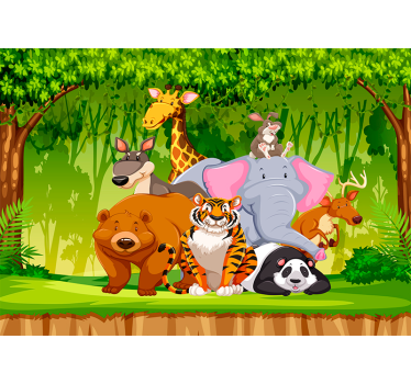 Mural infantil pared  jungla animada - TenVinilo