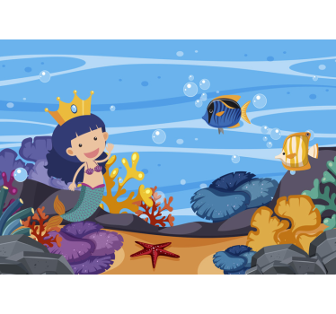 Mural de pared infantil caricatura de sirena submarina - TenVinilo