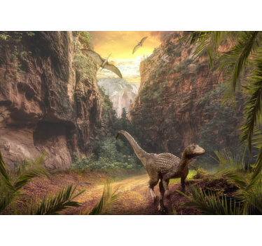 Mural infantil pared escape del cañón de los dinosaurios - TenVinilo