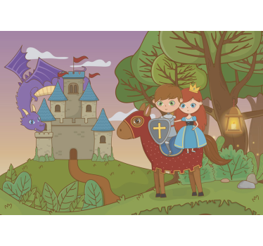 Mural infantil pared cuento de san jorge - TenVinilo