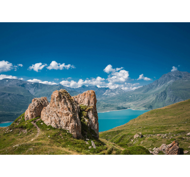 Papel pintado paisaje vista montañosa del lago - TenVinilo