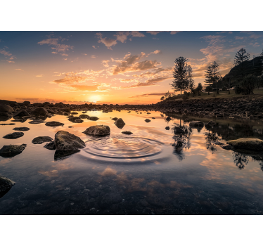 Papel pintado paisaje reflejos del atardecer sereno - TenVinilo
