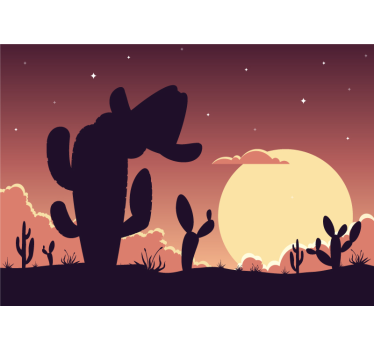Mural de pared infantil silueta de cactus al atardecer - TenVinilo