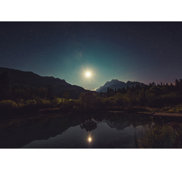 Papel pintado paisaje vista de montaña iluminada por la luna - TenVinilo