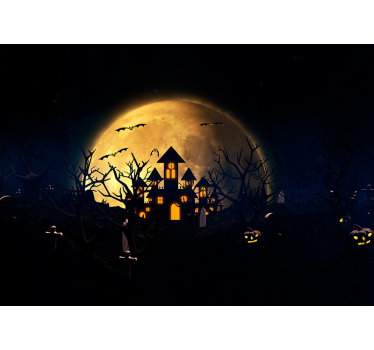 Fotomural Halloween mansión misteriosa iluminada por la luna - TenVinilo