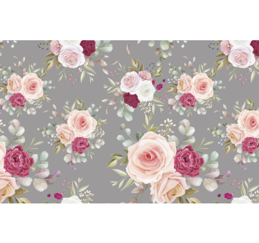Mural de pared flores rosas y vegetación - TenVinilo