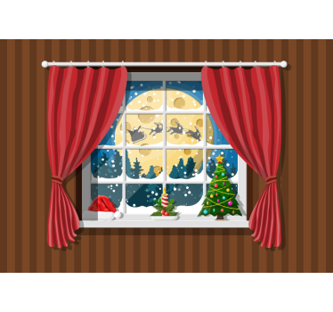 Mural de pared navidad escena navideña en ventana - TenVinilo