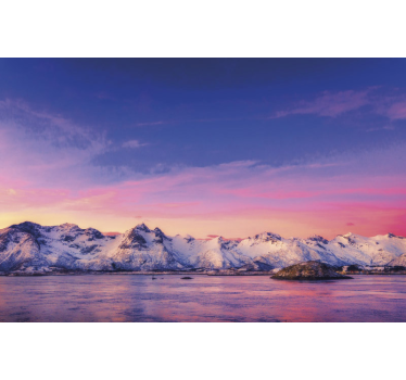 Papel pintado paisaje puesta de sol en la montaña nevada - TenVinilo