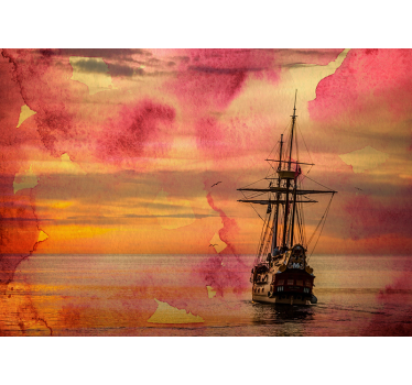 Fotomural mar barco histórico al atardecer - TenVinilo