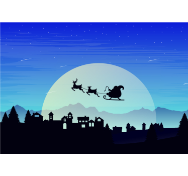 Mural de pared navidad escena del trineo de papá noel - TenVinilo