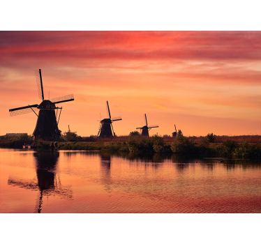 Fotomural ciudad molinos de viento al atardecer - TenVinilo