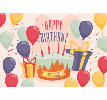 Fotomural personalizable pastel de celebración de cumpleaños - TenVinilo