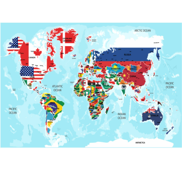 fotomural mapamundi Mapa del mundo con banderas - TenVinilo