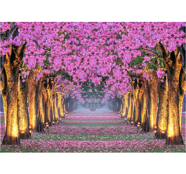 Mural de pared flores camino rosado en flor - TenVinilo