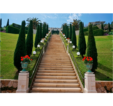 Papel pintado paisaje camino de jardín con escaleras - TenVinilo