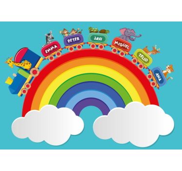 Fotomural bebé aventura en el tren arcoiris - TenVinilo