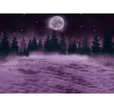 Fotomural bosque escena rosa iluminada por la luna - TenVinilo