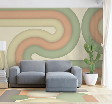Mural pared salón patrón retro curvo - TenVinilo