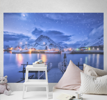 Papel pintado paisaje escena de puerto montañoso - TenVinilo