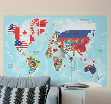 fotomural mapamundi Mapa del mundo con banderas - TenVinilo