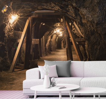Papel pintado 3D tunel mina de oro - TenVinilo