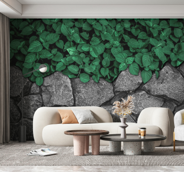 Papel pintado salón piedra y hojas - TenVinilo