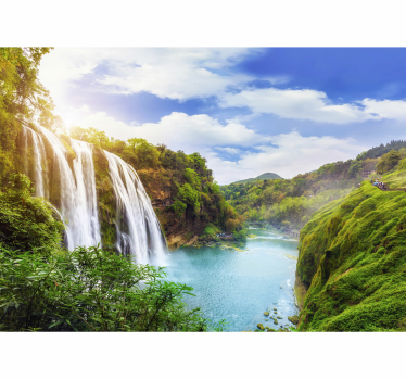 Papel pintado paisaje cascada y montañas - TenVinilo