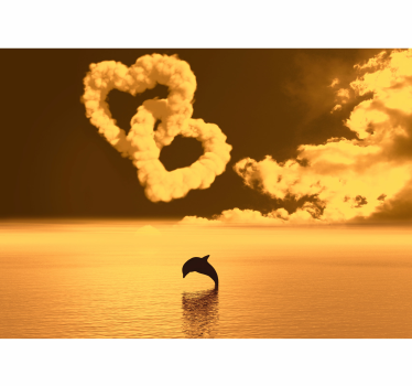Fotomural amoroso Nubes en forma de corazón y delfines - TenVinilo