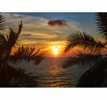 Papel pintado oficina atardecer con palmeras - TenVinilo