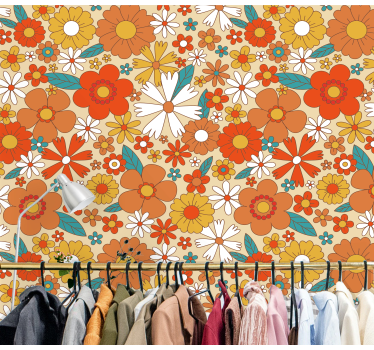 Mural de pared flores patrón floral vibrante - TenVinilo