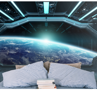 Papel pintado 3D nave espacial vistas a Tierra - TenVinilo