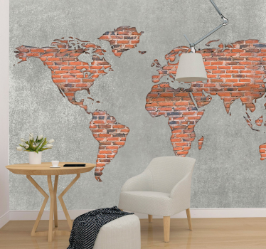 Papel pintado 3D mapamundi efecto ladrillo - TenVinilo