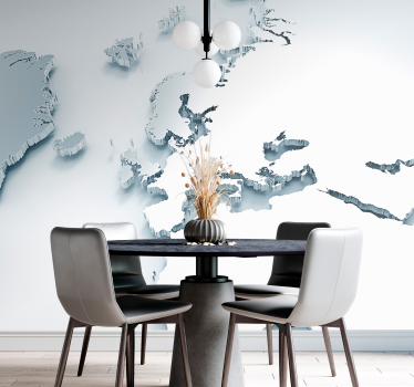 Papel pintado 3D mapamundi gris - TenVinilo