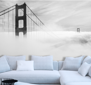 Papel pintado 3D puente en un día brumoso - TenVinilo