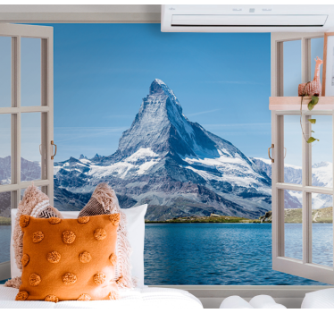 Papel pintado 3D ventana vistas montaña - TenVinilo