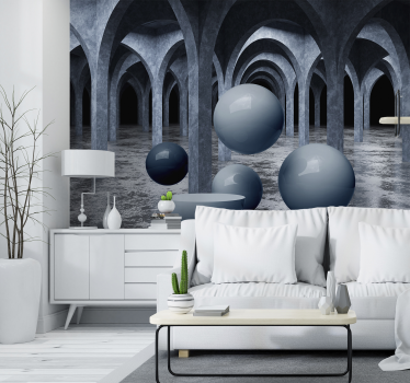 Papel pintado 3D bolas oscuras flotantes - TenVinilo