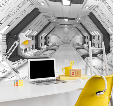 Papel pintado 3D nave espacial blanca - TenVinilo