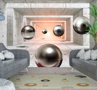 Papel pintado 3D túnel con esferas - TenVinilo
