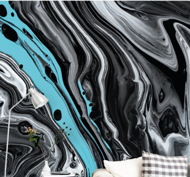 Fotomural abstracto flujo negro y aqua - TenVinilo